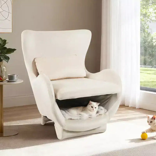 Bestier Accent Chair with Pet Friendly Space, 2 in 1 Velvet Lounge Chair, Upholstered Back Leisure Single Sofa Chair for Living Room Office