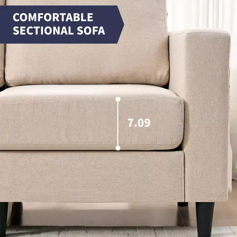 Divano sezionale modulare a L in lino da 274 cm, a 6 posti con tasca laterale