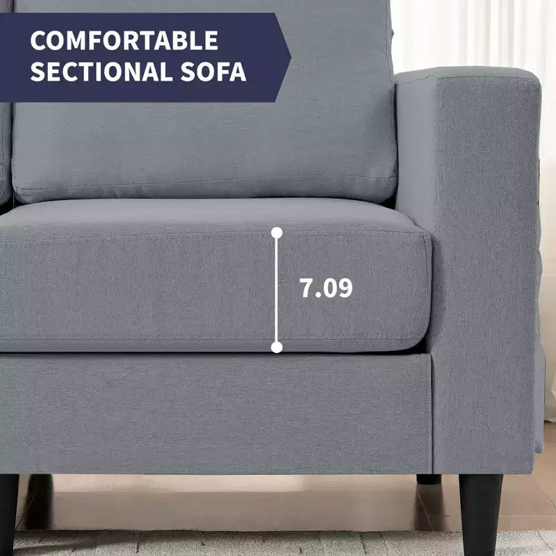 Divano sezionale modulare a L in lino da 274 cm, a 6 posti con tasca laterale