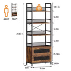 Libreria industriale a 4 ripiani con 2 cassetti, espositore alto 180 cm