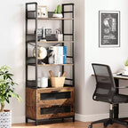Libreria industriale a 4 ripiani con 2 cassetti, espositore alto 180 cm