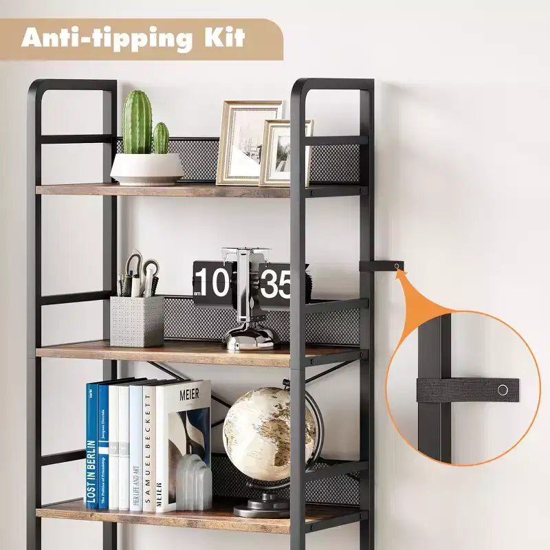 Libreria industriale a 4 ripiani con 2 cassetti, espositore alto 180 cm