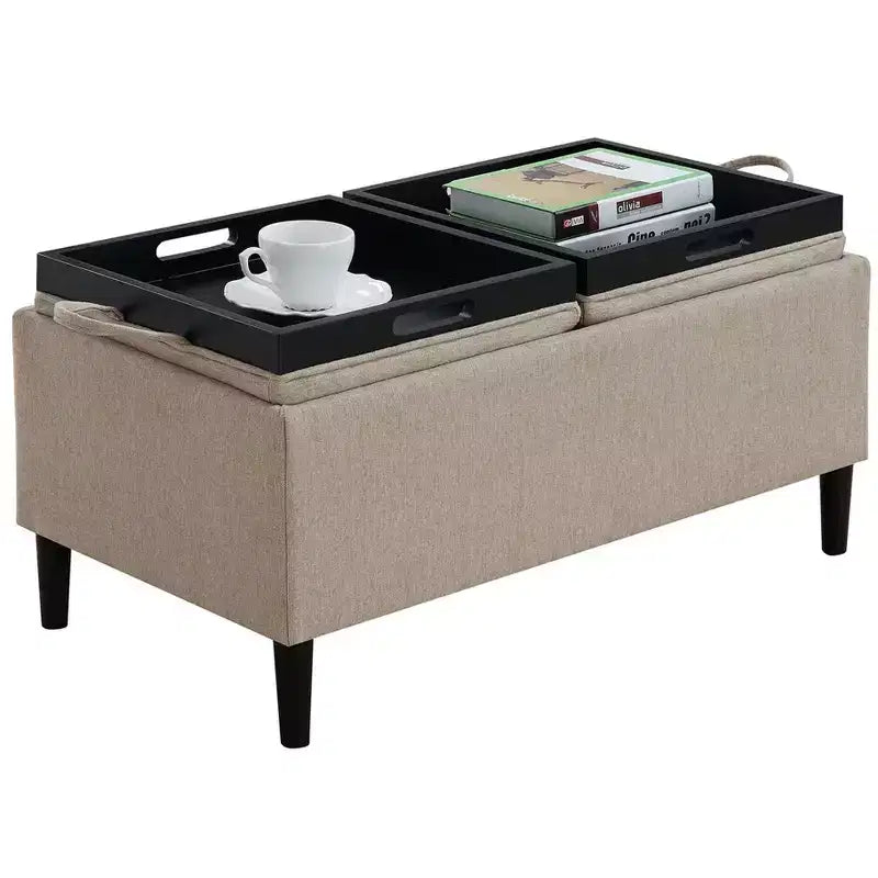 Pouf contenitore con due vassoi rimovibili e reversibili