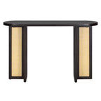 Consolle stretta in rattan con piano ovale e contenitore