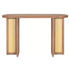 Consolle stretta in rattan con piano ovale e contenitore