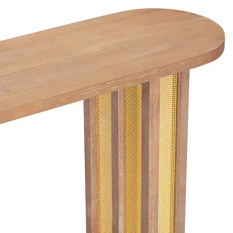 Consolle stretta in rattan con piano ovale e contenitore