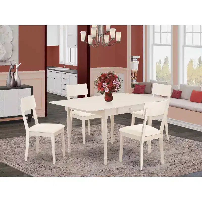 Set da pranzo rotondo con ribalte a 5 pezzi, bianco lino, per 4 persone