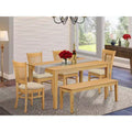 Set da pranzo in rovere naturale da 6 pezzi con panca e 4 sedie