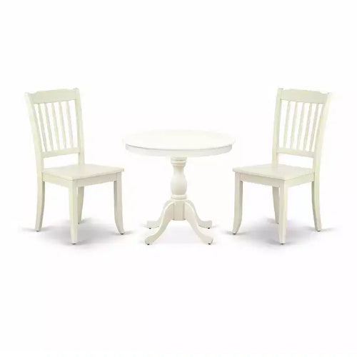 3-Piece Linen White Finish Solid Wood Top - Dining Room Set - Seats 4
