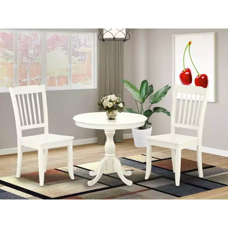 Set da pranzo rotondo da 3 pezzi, bianco lino, 2 posti a sedere
