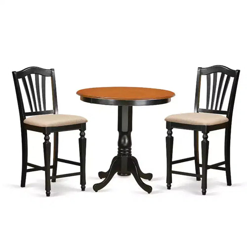 Counter Height Dining Set - 3 Piece Table & Chair Set - Round Pedestal Table - Kitchen Dining Room Furniture