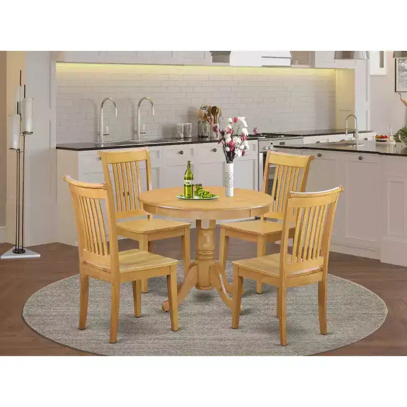 Set da Pranzo in Quercia Naturale da 5 Pezzi con 4 Sedie