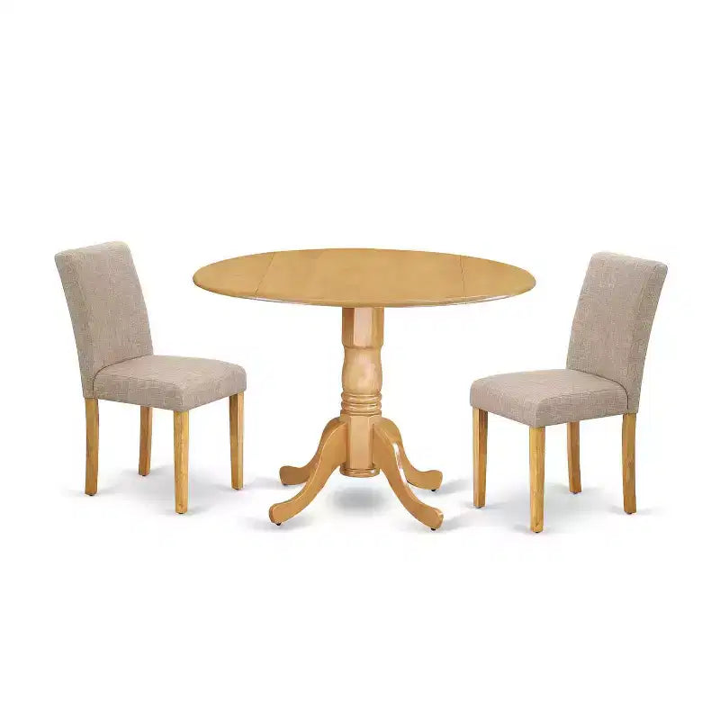 3-Piece Natural Oak Finish Solid Wood Top-Round Dining Room Set -Seats 4