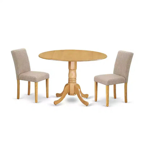 3-Piece Natural Oak Finish Solid Wood Top-Round Dining Room Set -Seats 4