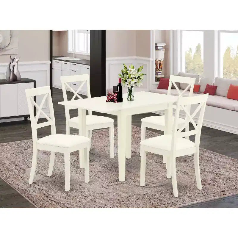 Set da Pranzo di 5 Pezzi in Lino Bianco con 4 Sedie, Posti a Sedere per 4 Persone