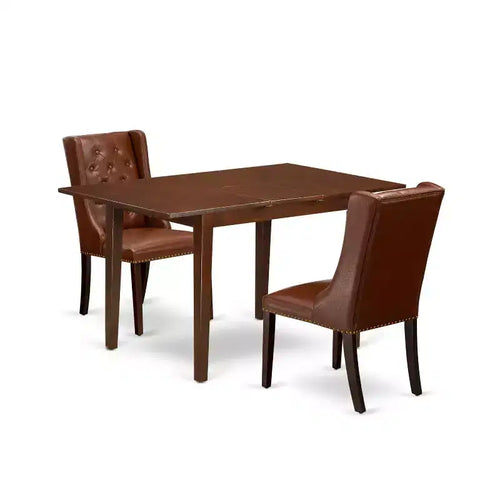 HomeStock 3-Pc Mahogany Finish Solid Wood Top with Butterfly Leaf Dining Table Set