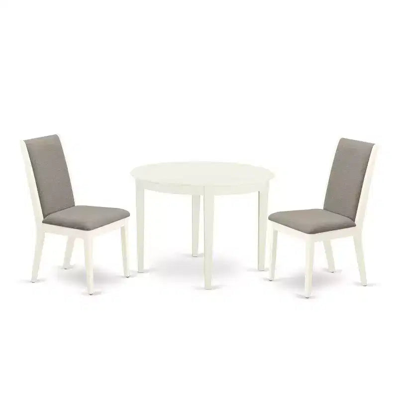 HomeStock 3-Pc Linen White Finish Round Solid Wood Top Dining Table Set