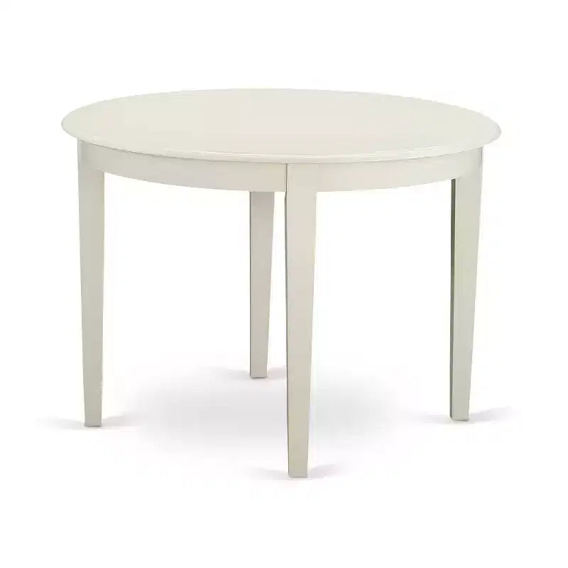 Set da pranzo da 3 pezzi in legno massello con tavolo rotondo lino bianco