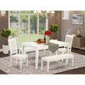 Set da pranzo rettangolare in 5 pezzi lino bianco con 2 panche e 2 sedie