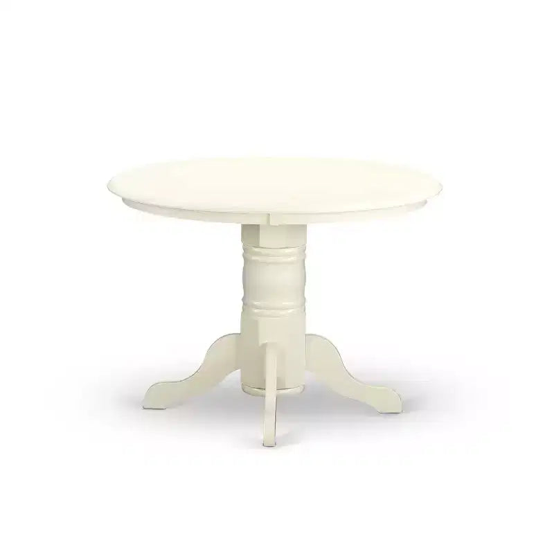 Set da pranzo rotondo a 3 pezzi in legno massello bianco lino, 4 posti a sedere
