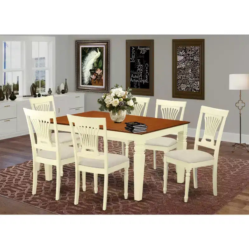 Set da pranzo 7 pezzi in finitura Lattemiele e Ciliegio con 6 sedie