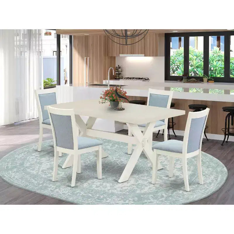 Set da pranzo 5 pezzi spazzolato con filo metallico bianco lino con 4 sedie