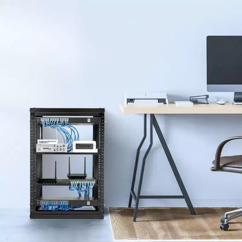 Armadio Rack da Parete 15U, Capacità 150 libbre, Open Frame con Oscillazione a 180 Gradi, Acciaio al Carbonio
