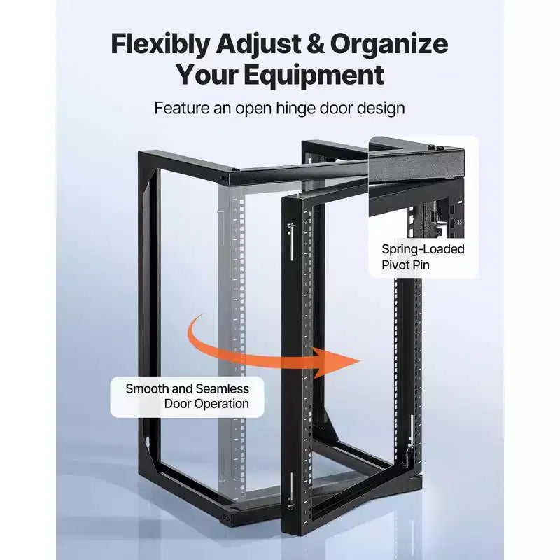 Armadio Rack da Parete 15U, Capacità 150 libbre, Open Frame con Oscillazione a 180 Gradi, Acciaio al Carbonio