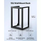 Armadio Rack da Parete 15U, Capacità 150 libbre, Open Frame con Oscillazione a 180 Gradi, Acciaio al Carbonio