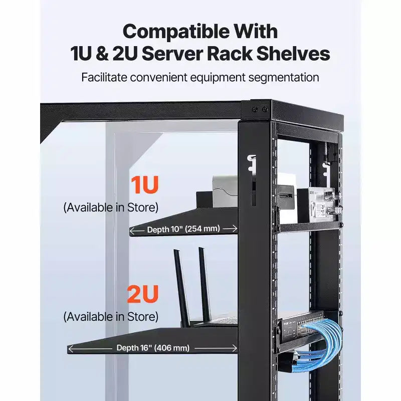 Armadio Rack da Parete 15U, Capacità 150 libbre, Open Frame con Oscillazione a 180 Gradi, Acciaio al Carbonio