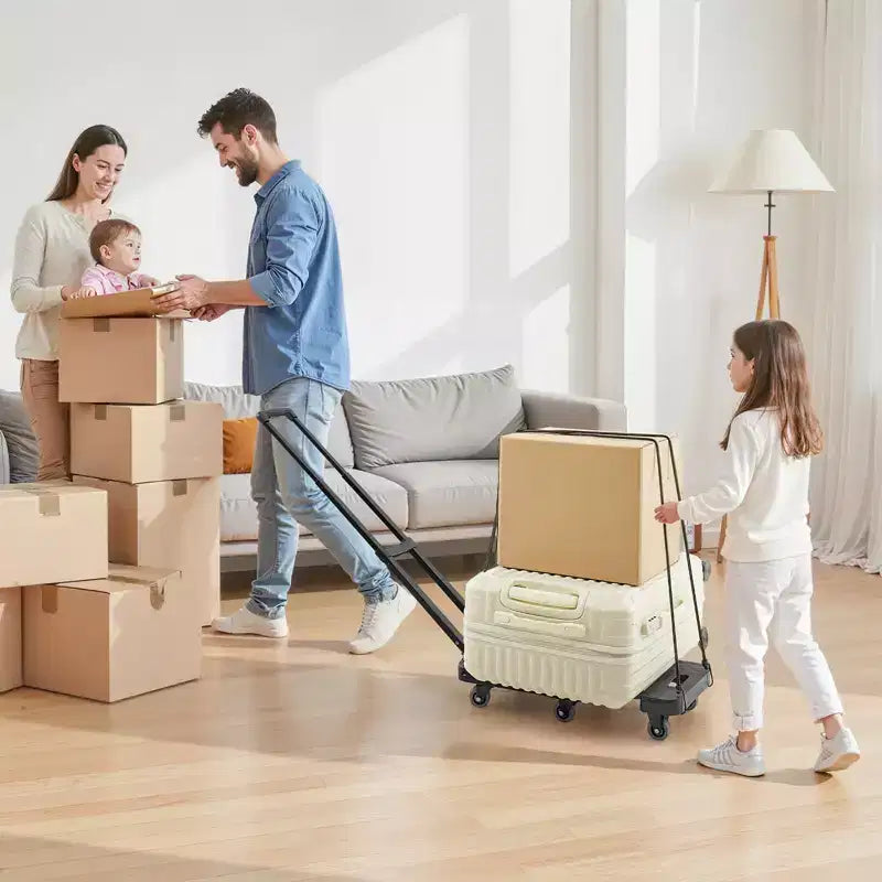 Carrello Pieghevole, Capacità 227 kg, 6 Ruote con Base Espandibile, Nero