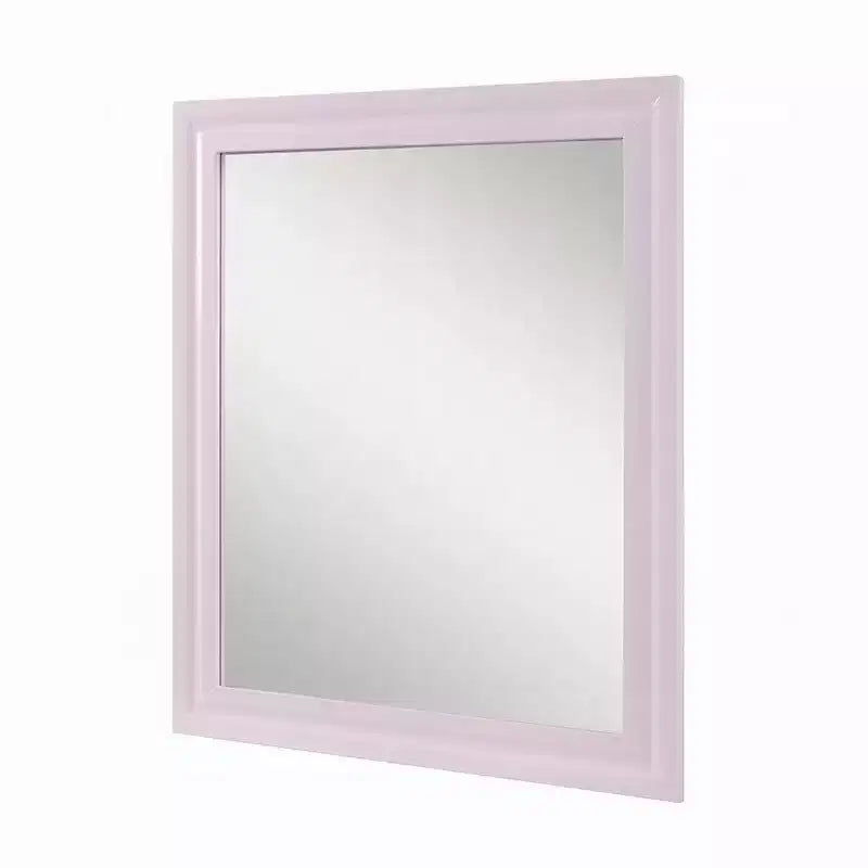 Specchio da parete rettangolare con cornice in legno rosa lucido, 34x39 pollici