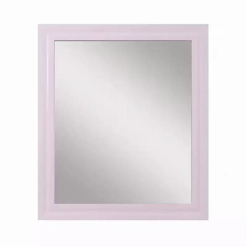 Specchio da parete rettangolare con cornice in legno rosa lucido, 34x39 pollici