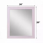 Specchio da parete rettangolare con cornice in legno rosa lucido, 34x39 pollici