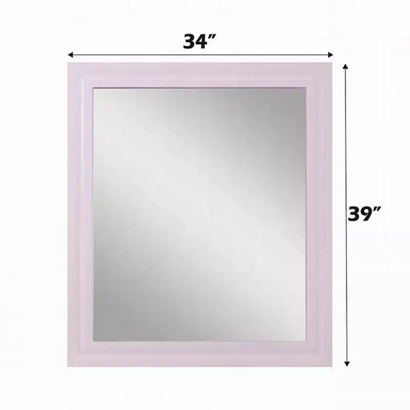 Specchio da parete rettangolare con cornice in legno rosa lucido, 34x39 pollici