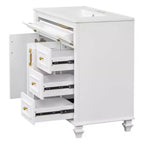 Mobile bagno da 90 cm con lavabo, 3 cassetti, 2 ante con chiusura ammortizzata, bianco con ferramenta oro