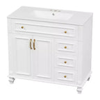 Mobile bagno da 90 cm con lavabo, 3 cassetti, 2 ante con chiusura ammortizzata, bianco con ferramenta oro