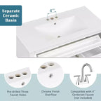 Mobile bagno da 90 cm con lavabo, 3 cassetti, 2 ante con chiusura ammortizzata, bianco con ferramenta oro