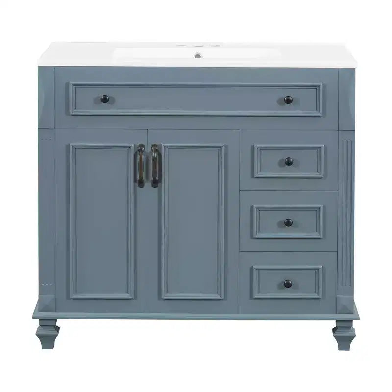 Mobile bagno da 90 cm con lavabo, 3 cassetti, 2 ante con chiusura ammortizzata, bianco con ferramenta oro