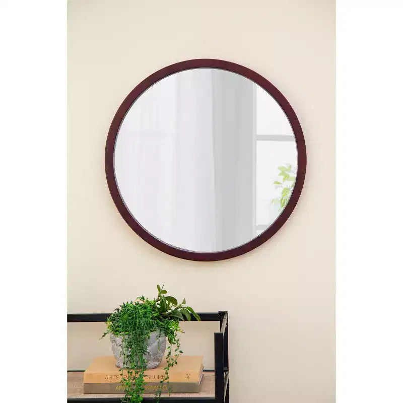 Specchio da parete rotondo 20x20 pollici con cornice in legno per bagno o camera da letto