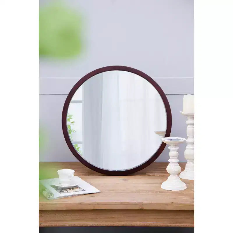 Specchio da parete rotondo 20x20 pollici con cornice in legno per bagno o camera da letto