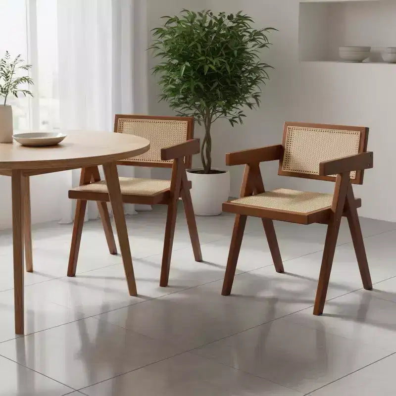 Sedie da pranzo in legno di gomma di metà secolo, set da 2, noce