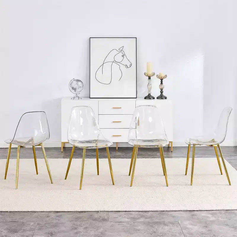 Set di 6 sedie da pranzo trasparenti senza braccioli con schienale, stile nordico moderno per cucina, sala da pranzo, soggiorno o ufficio