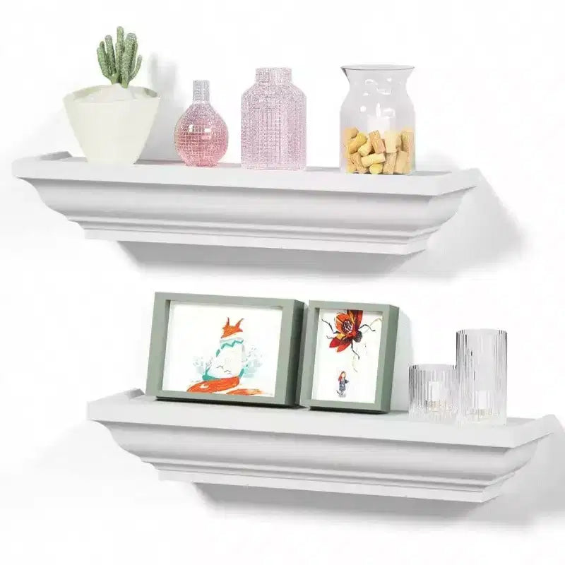 Floating Shelves White Rustic Wall Shelves 2 Pack 17 Inch Bedroom Living Room Bathroom Storage Organize Space