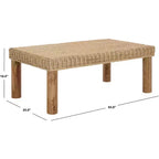 Tavolino da caffè in rattan intrecciato con struttura in legno di mango