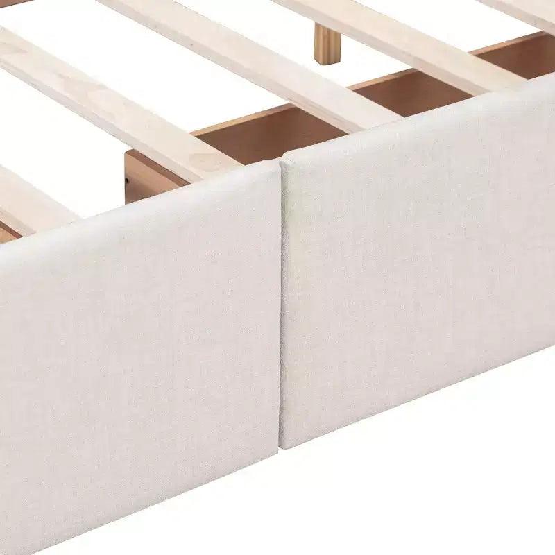 Letto a piattaforma Queen Size imbottito con testiera classica e 4 cassetti-ModernLuxe