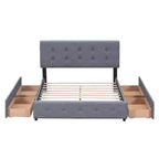Letto a piattaforma Queen Size imbottito con testiera classica e 4 cassetti-ModernLuxe