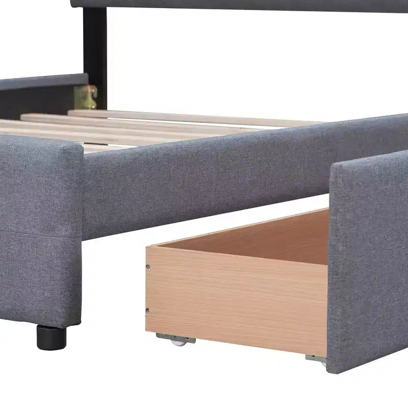 Letto a piattaforma Queen Size imbottito con testiera classica e 4 cassetti-ModernLuxe
