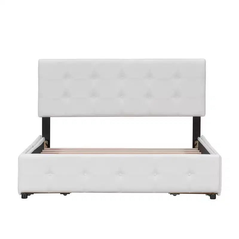 Letto a piattaforma Queen Size imbottito con testiera classica e 4 cassetti-ModernLuxe