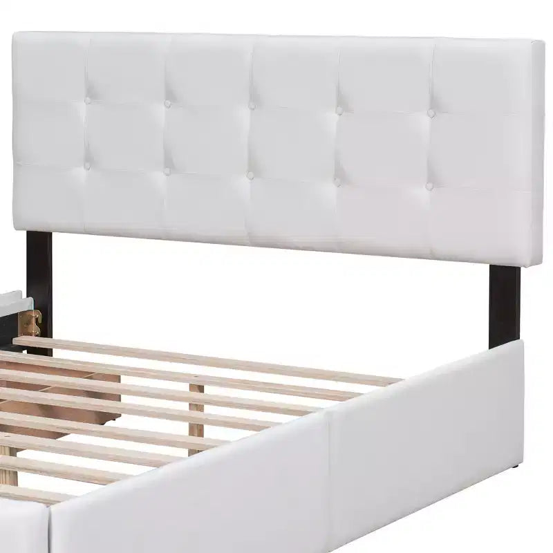 Letto a piattaforma Queen Size imbottito con testiera classica e 4 cassetti-ModernLuxe